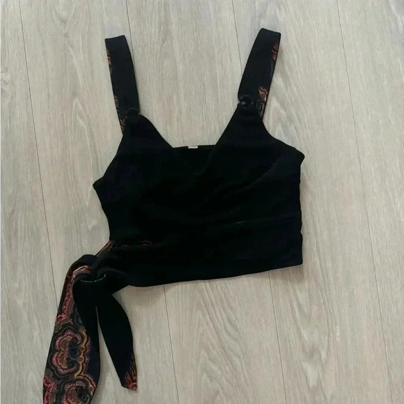 Free People Side Tie Paisley Bow tie Crop Tank Top in Black Women Small - Picture 3 of 7